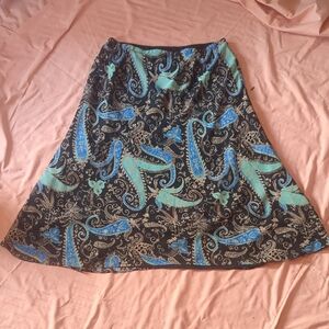 Bias Cut Black/Blue/Green Paisley Midi Skirt